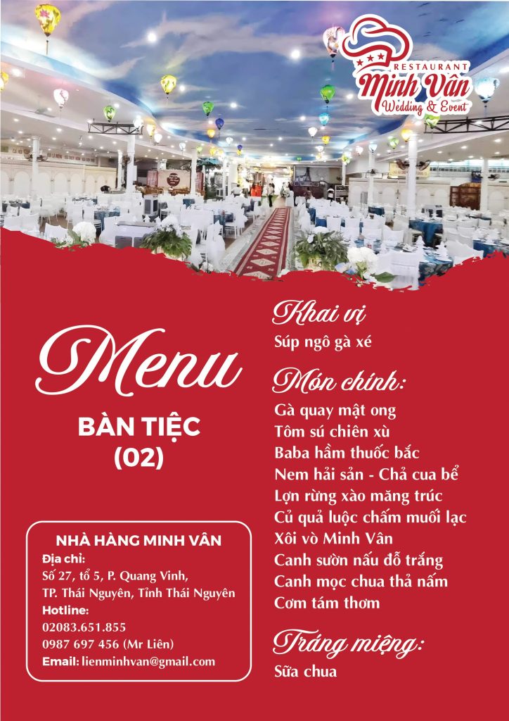 Thực đơn bàn tiệc nhà hàng Minh Vân Thái Nguyên