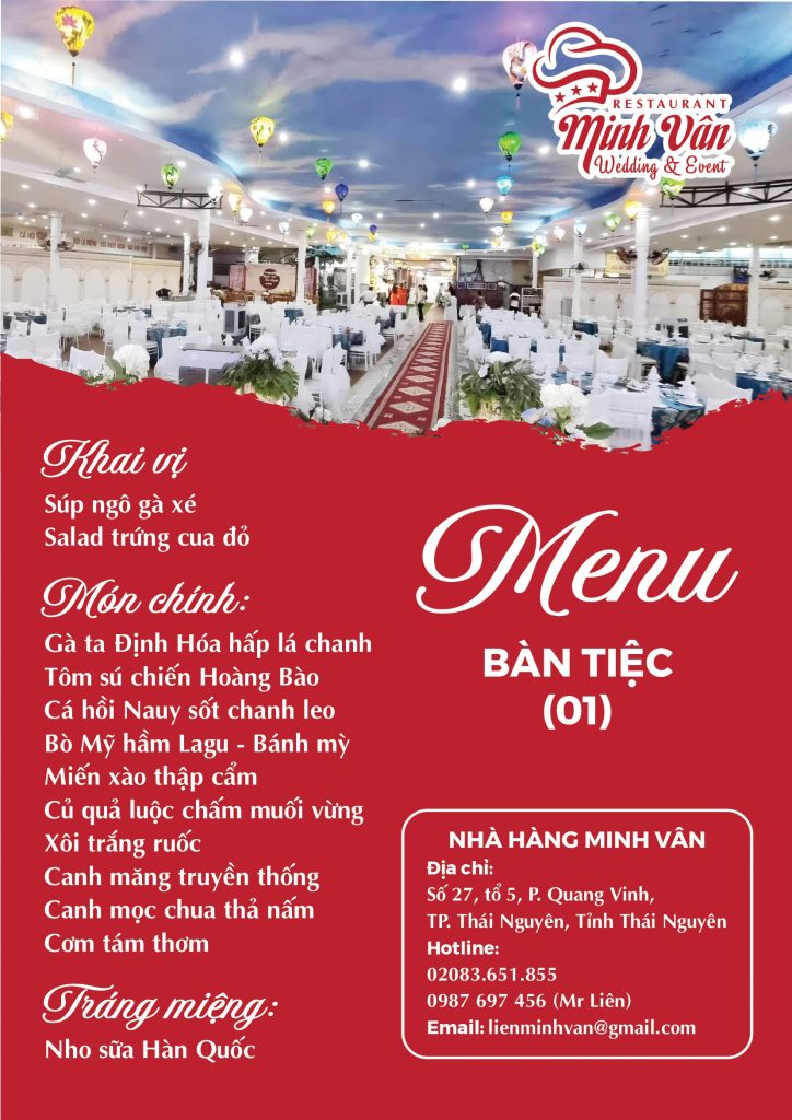 Thực đơn bàn tiệc nhà hàng Minh Vân Thái Nguyên